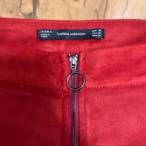 Zara red micro suede mini skirt